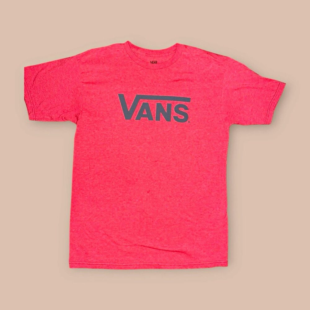 VANS Men's Pink Logo Graphic Print T-Shirt Crew Neck Short Sleeve Sz M